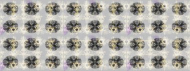 Noel ve yeni yıl moda baskıları için tatil tasarımı. Kar tanelerinin soyut arkaplanlı Noel şablonu. Gri, nötr ve bej renkler. Raster illüstrasyonu.