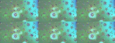 Raster illüstrasyonu. Çiçek desenli çizim. Yeşil renkli Asyalı tekstil.