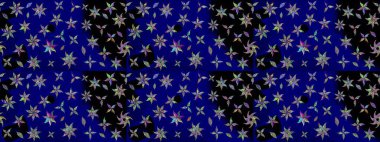 Mavi renkli Asya tekstili. Suluboya çiçekli çiçek deseni. Raster illüstrasyonu.