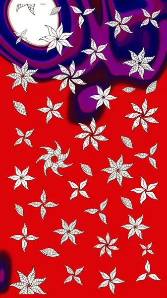 Çiçek desenli eskiz. Gömlek baskısı için çiçek boyası. Kırmızı renkte çiçekler.