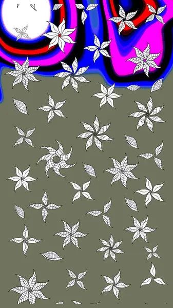 Yeşil renkli bitkilerden oluşan parlak çiçekli çizim deseni.