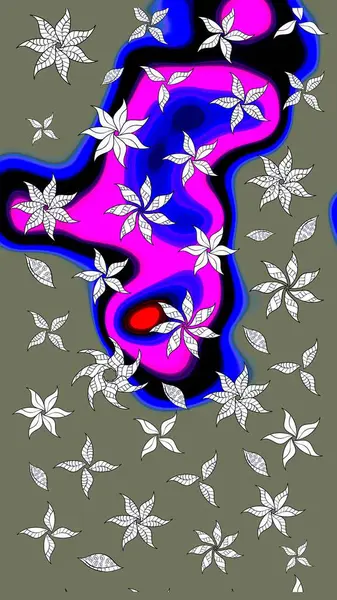 Düz Çiçek Elementleri Tasarımı. Raster Illustrasyon 'daki Çiçek Deseni' nin son moda çizimi. Güzel kumaş deseni. Renkli Yaz Teması çizim şablonu.