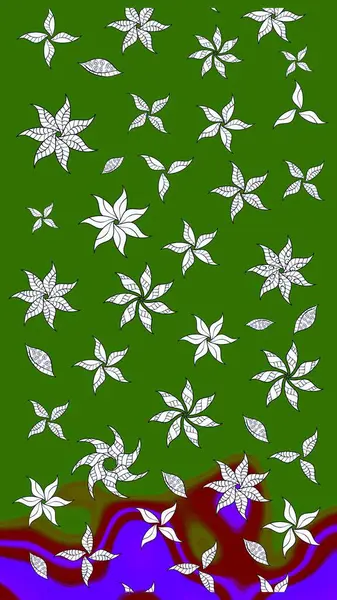 Renkli Bahar Teması eskiz kalıbı. Düz Çiçek Elementleri Tasarımı. Çiçekli çiçek deseni, suluboya. Raster illüstrasyonu. Yeşil renkte çiçekler.