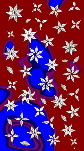 Raster deseni. Bahar çiçekleri dallı desen, kırmızı renkler çiçekli siluet.