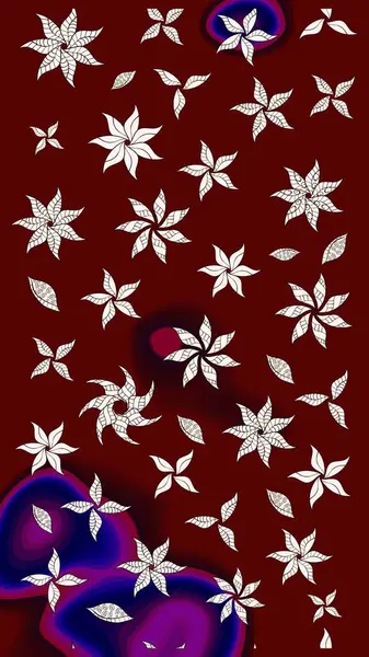 Raster illüstrasyonu. Küçük çiçekli yay deseni çiz. Suluboya stilinde kırmızı renkler üzerine.