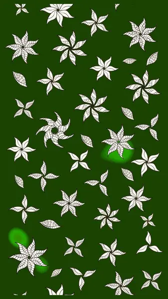 Yeşil renkli çiçekler. Hediye ambalaj kağıdı, tebrik kartları, posterler ve pankart tasarımı. Raster düz çiçek çizim deseni.