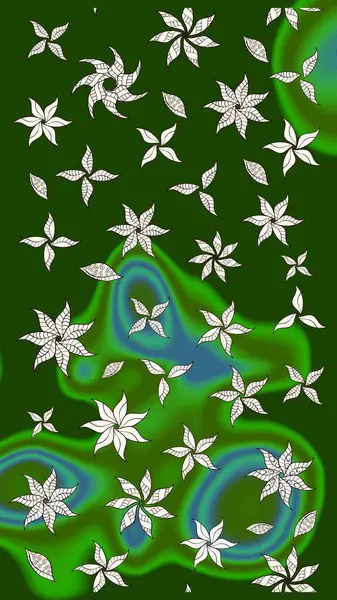 Düz Çiçek Elementleri Tasarımı. Renkli Bahar Teması eskiz kalıbı. Raster illüstrasyonundaki çiçek desenli çizim. Yeşil renkte çiçekler.