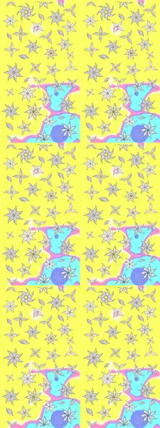 Raster çiçek desenli çiçek deseni, yapraklar, dekoratif elementler, sıçrama, lekeler, el çizimi kontur çizgileri ve Doodle çizim stili, grafik raster çizim çizimi.