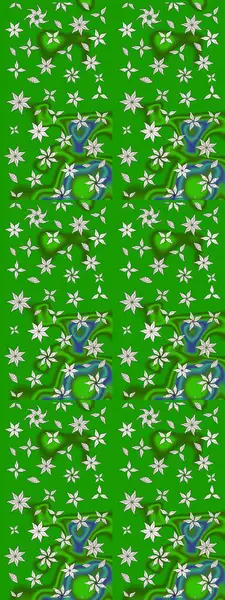 Çok yeşil zarif küçük çiçekler ve yeşil renkli komik böcekler, raster desen, illüstrasyon.