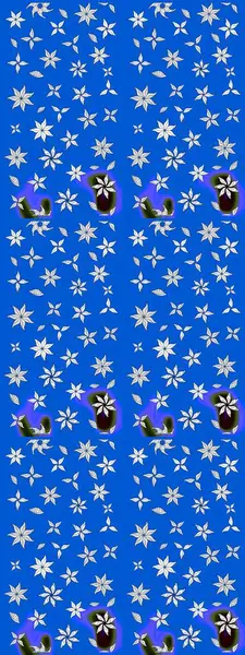 Tatil havası. Mavi renkli çiçekler. Nazik romantik baskı. Raster güzel bir çiçek deseni çizmiş. Bahar mevsimi.