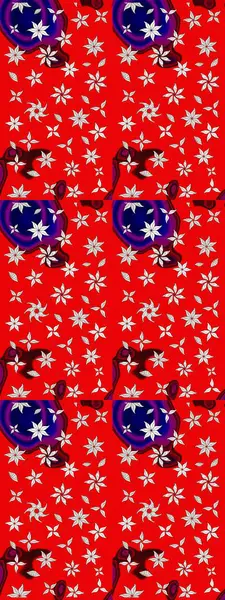 Soyut etnik raster çizim kalıbı. Vadinin çiçekleri kırmızı renklerde. Çiçekler..