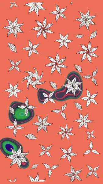 Turuncu renkli güzel çiçekli çizim deseni, suluboya çiçek deseni, duvar kağıdı, kart ya da kumaş için fayanslı. Raster..