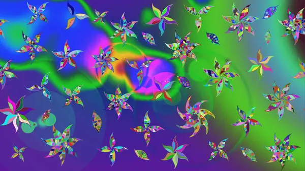 Çiçekli karalama şeklinde Raster çiçek deseni. Yeşil renkli çiçekler. Yumuşak, bahar çiçekli arka plan.