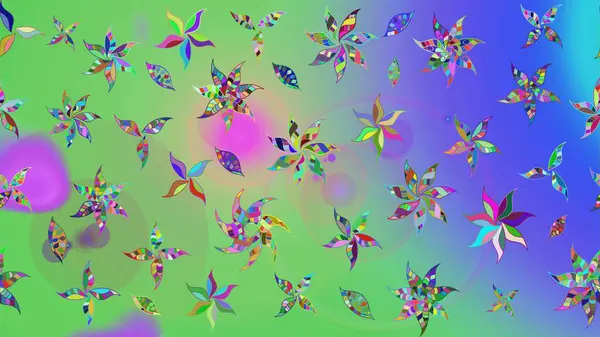 Renkli Bahar Teması eskiz kalıbı. Raster illüstrasyonundaki çiçek desenli çizim. Düz Çiçek Elementleri Tasarımı. Yeşil renkte çiçekler.