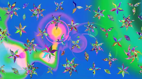 Güzel kumaş deseni. Renkli Bahar Teması eskiz kalıbı. Asya tekstil tarzında. Raster illüstrasyonu. Düz Çiçek Elementleri Tasarımı. Çiçek desenini çiz.