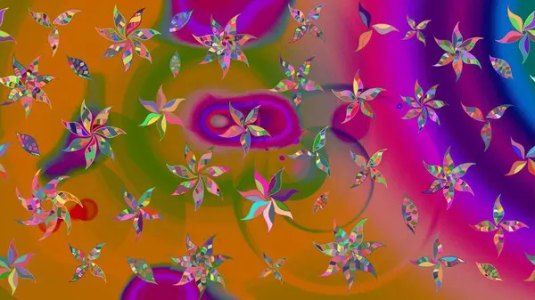 Asya tekstil tarzında. Turuncu renkli çiçekler. Raster illüstrasyonu. Raster illüstrasyonu. Çiçek desenini çiz.