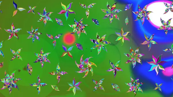 Yeşil renkli çiçekler. Raster düz çiçek çizim deseni. Tasarım hediye paketi, tebrik kartları, posterler ve afiş tasarımı.