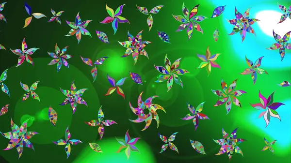 Çiçekli karalama şeklinde Raster çiçek deseni. Yeşil renkli çiçekler. Yumuşak, yaz çiçekli arka plan.