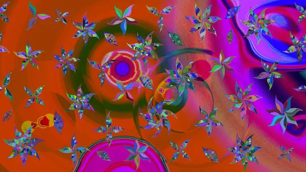 Modern çiçek arkaplanı. Halk tarzı. Moda baskıları için zarif bir şablon. Parlak renkli çiçekleri ve turuncu yaprakları olan harika bir çiçek deseni..