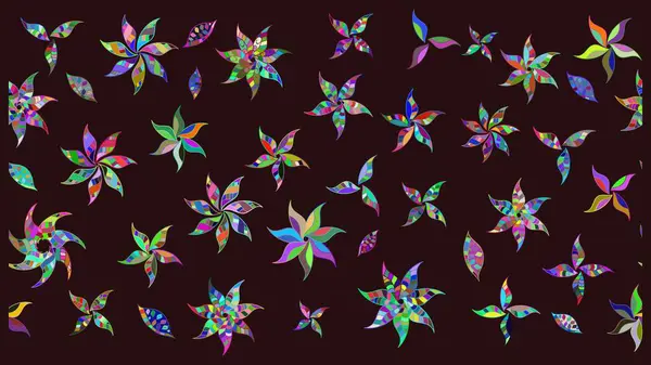 Şirin çiçekli eskiz deseni ve kahverengi renkli yapraklar, suluboya çiçek deseni, duvar kağıdı, kart veya kumaş için fayanslı. Raster illüstrasyonu.