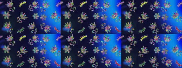 Raster deseni. Bahar çiçekleri dallı desen, gri, mavi ve yeşil renkler çiçekli siluet.