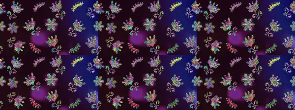 El çizimi çiçek çizimi deseni (fayans). Şirin çiçekli, desenli, kahverengi, mavi ve siyah renkli renkli bir eskiz deseni. Tekstil için suluboya çizim deseni.