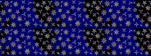 Mavi renkli Asya tekstili. Suluboya çiçekli çiçek deseni. Raster illüstrasyonu.