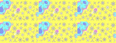 Yatak çarşafları, ceket, paket tasarımı, kumaş ve moda kavramları için tekstil baskısı. Eskiz modeli etnik tasarım. Çiçekleri, deniz kabukları, mandalaları ve suluboya efektleri olan deniz altyapısı.