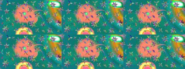 Raster illüstrasyonu. Eski usul küçük çiçekli şirin bir eskiz deseni. Moda arka planında parlak buketler. Kumaş, duvar kâğıdı ve kağıda yazdırmak için gelişen arkaplan.