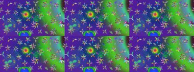 Raster illüstrasyonu. Küçük çiçekteki sevimli çiçek deseni. Raster deseni. Yeşil renklerde. Soyut çiçek çizim kalıbı arkaplanı.