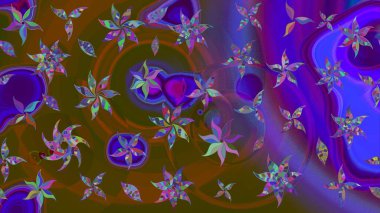 Raster Illustrasyon 'daki Çiçek Deseni' nin son moda çizimi. Düz Çiçek Elementleri Tasarımı. Renkli Yaz Temalı eskiz kalıbı. Kahverengi renkte çiçekler.