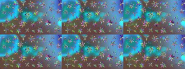 Yumuşak, mavi renkte bahar çiçekleri. Raster illüstrasyonu. Raster deseni. Patlayan çiçekler soyut yerleştirilmiş.