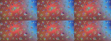 Renkli Bahar Teması eskiz kalıbı. Raster illüstrasyonu. Düz Çiçek Elementleri Tasarımı. Taslak desenli, modaya uygun kumaş deseni. Şirin çiçek elementleri..