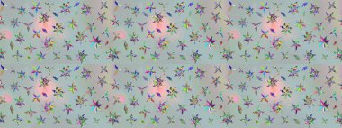 Çiçek duvar kâğıdı. Çiçek arkaplan. Gri renkli şirin tekstil tarzında. Renkli çizim kalıbı. Raster illüstrasyonu.