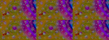 Düz Çiçek Elementleri Tasarımı. Çiçekli çiçek deseni, suluboya. Raster illüstrasyonu. Renkli Bahar Teması eskiz kalıbı. Kahverengi renkte çiçekler.