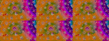 Küçük turuncu çiçeklerle oldukça eski bir besin torbası deseni. Tekstil, kumaş, kapaklar, duvar kağıtları, baskı, paket, koleksiyon defteri, örgü, dekupaj için çiçek arkaplanı..