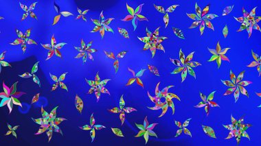 Mavi renkli çiçekler. Raster düz çiçek çizim deseni. Tasarım hediye paketi, tebrik kartları, posterler ve afiş tasarımı.