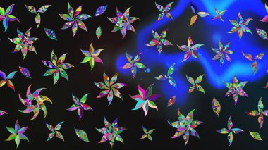 Yaprak ve çiçeklerin suluboya resimleri, gri renkte çizimler. Raster illüstrasyonu. Gri renkte bahar çiçekleri..