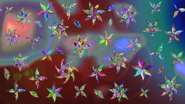 Kahverengi arka planda. Elle çizilmiş çiçek desenli Raster çizimi. Tekstil, kumaş, ambalaj, hatıra defteri için hoş bir çiçek arkaplanı. Çocuksu tasarım.