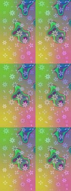 Yeşil renkli etnik çiçeklerle süslenmiş zarif bir eskiz şekli. Asya Tekstil 'inde Raster Çiçek İllüstrasyonu.