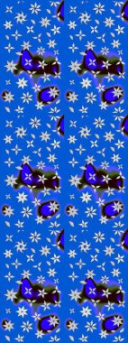 Çiçekli karalama şeklinde Raster çiçek deseni. Yumuşak, mavi renkte bahar çiçekleri. Raster illüstrasyonu.