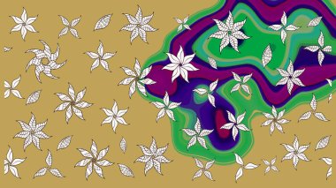 Sarı renkler. Yaz çiçekleri teması. El çizimi, soyut ve süslü elementler. Suluboya resim taklit Raster çizimi. Klasik çiçekler..