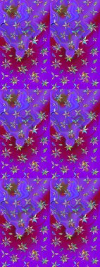 Tekstil tasarımı için menekşe renkli geleneksel halk çiçekleri buketi. Üzerinde gelincikler ve vadi zambakları olan renkli çiçek desenli nakış..