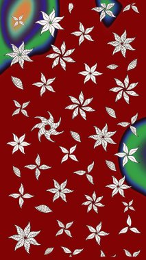 Kırmızı renklere karalamalar çizilmiş çiçek deseni. Raster illüstrasyonu.