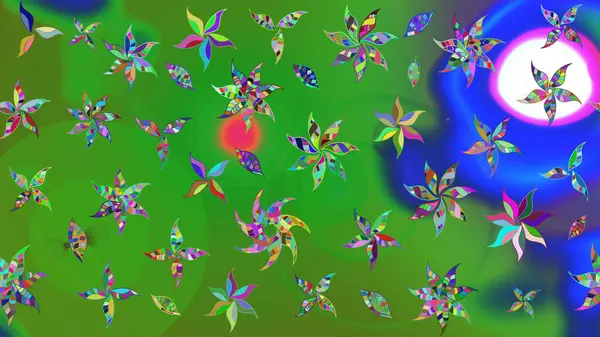 Çiçeksel elementlerle süslenmiş zarif raster dokusu. Parlak çiçekli yeşil renkler üzerine soyut çizim deseni. Küçük çiçekte şirin bir çiçek deseni var..