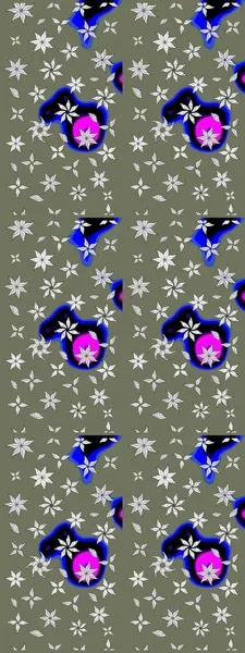 Sevimli çiçek raster deseni. Yeşil renkli çiçekler. Renkli Bahar Teması eskiz kalıbı. Düz Çiçek Elementleri Tasarımı.