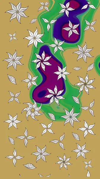 Soyut etnik raster çizim kalıbı. Arkaplan dokusu, duvar kağıdı, sarı renkli çiçek teması. Kabile sanatı boho baskısı, klasik çiçek arkaplanı.