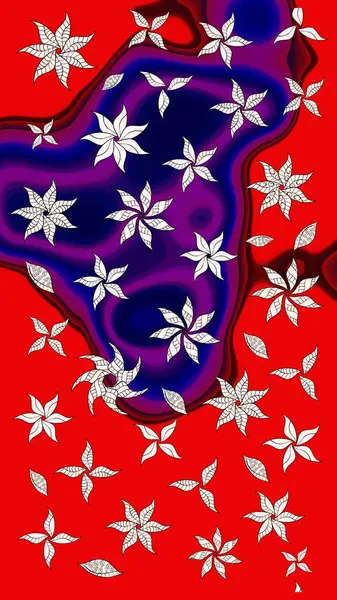 Üzerinde gelincikler ve vadi zambakları olan renkli çiçek desenli nakış deseni. Tekstil tasarımı için kırmızı renkte geleneksel Raster çiçek buketi.