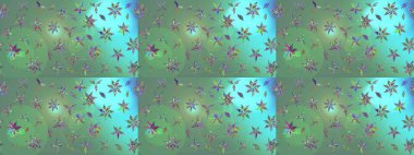 Raster illüstrasyonundaki çiçek desenli çizim. Yeşil renkte çiçekler.