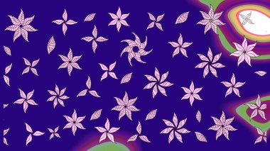 Düz Çiçek Elementleri Tasarımı. Çiçekli eskiz çizimi. Mavi renkli çiçekler. Renkli Yaz Teması çizim şablonu.